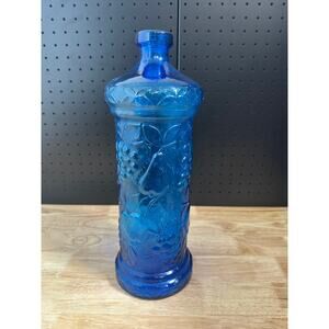 Vintage MCM Empoli Cylinder Fruit Decanter Bottle 15” Blue
